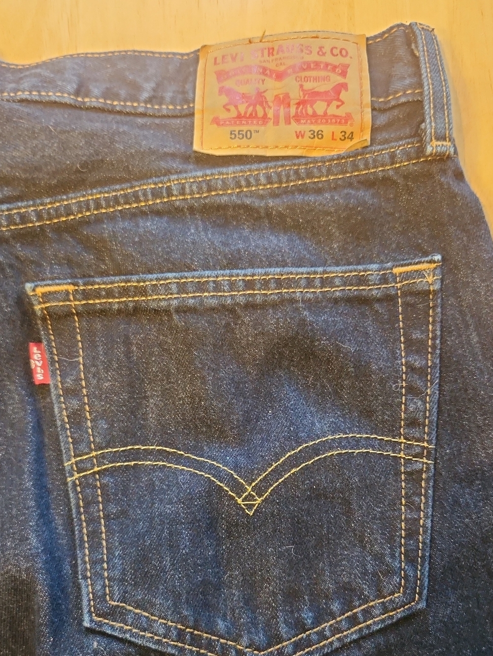 Levi's Men's Relaxed Jeans in Dark Blue with Yellow Stitching